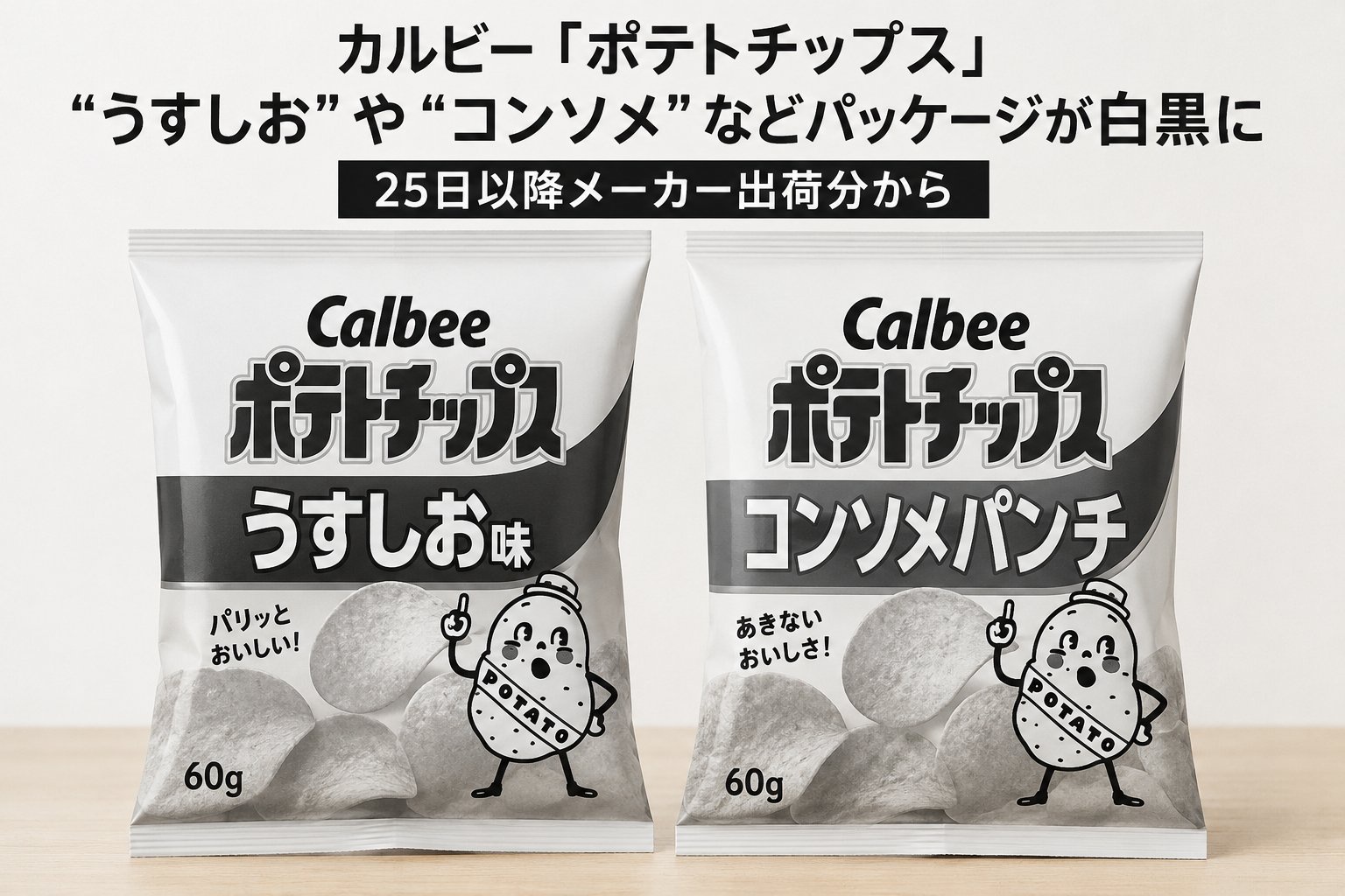 【速報】ポテトチップス（カルビー）、ナフサ不足でパッケージのカラー印刷を取り止め白黒に！新商品も発売中止！！　どんどん貧乏になる国・・・